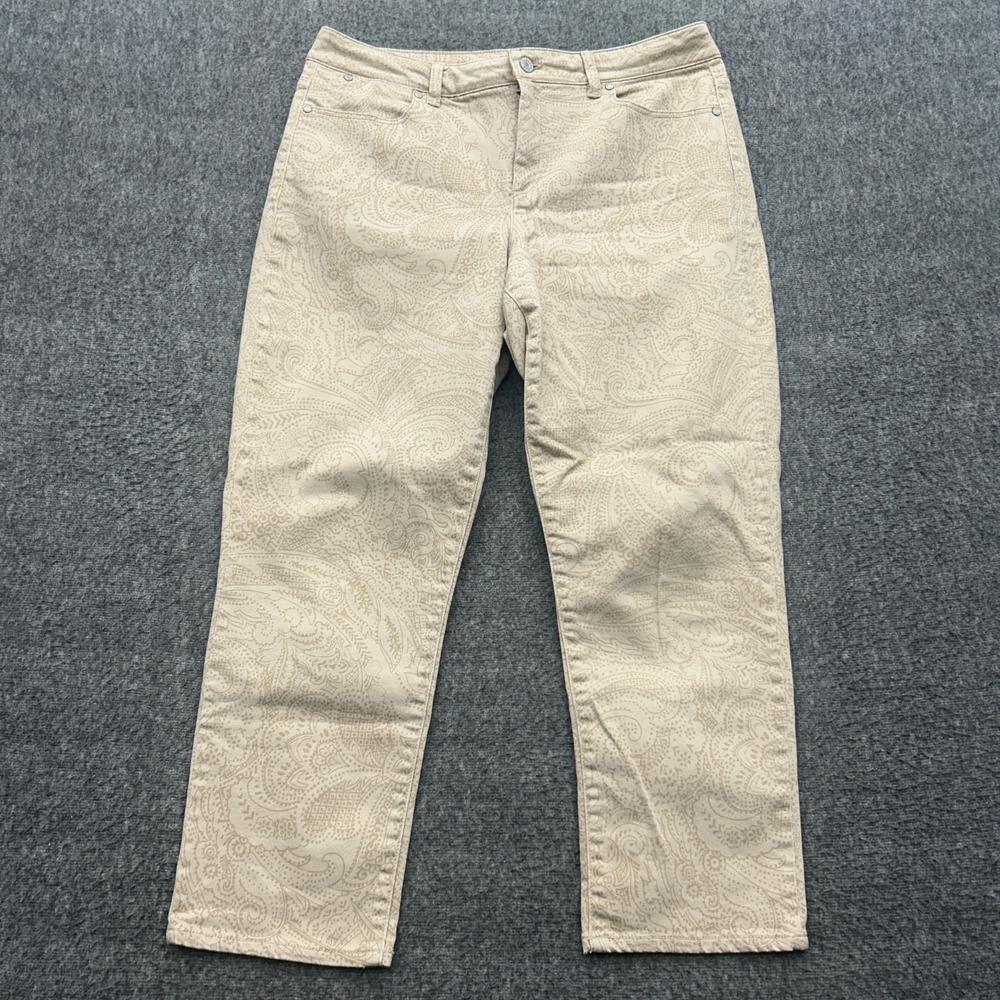 Talbots Curvy Fit Slim Crop‎ Ankle Jeans Beige Tan Paisley Womens 12/31